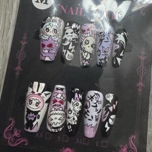 Cartoon Anime Press On Nails Halloween Kawaii‎ Coffin False Nail Art Manicure
